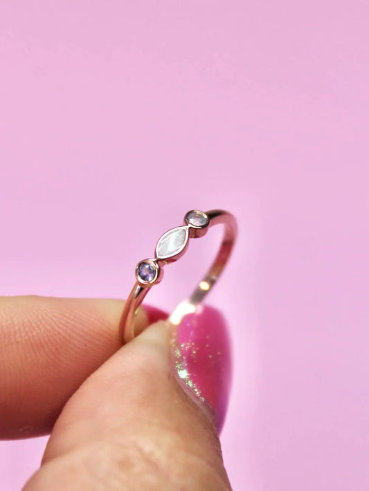 rose gold ellie breastmilk keepsake ring with birthstones